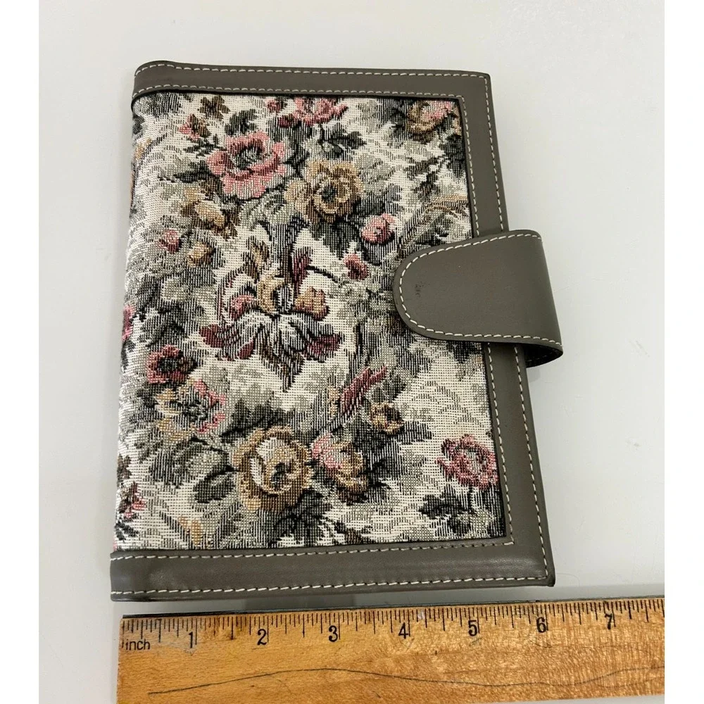 Vtg Floral Tapestry Bible Cover Book Jacket Case Travel Organizer 6x9 Grey EUC